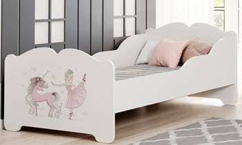 Einzelbett für Mädchen Anna 160 x 80 cm, weiß, mit Lattenrost und Matratze + Motiv "Mädchen mit Einhorn"